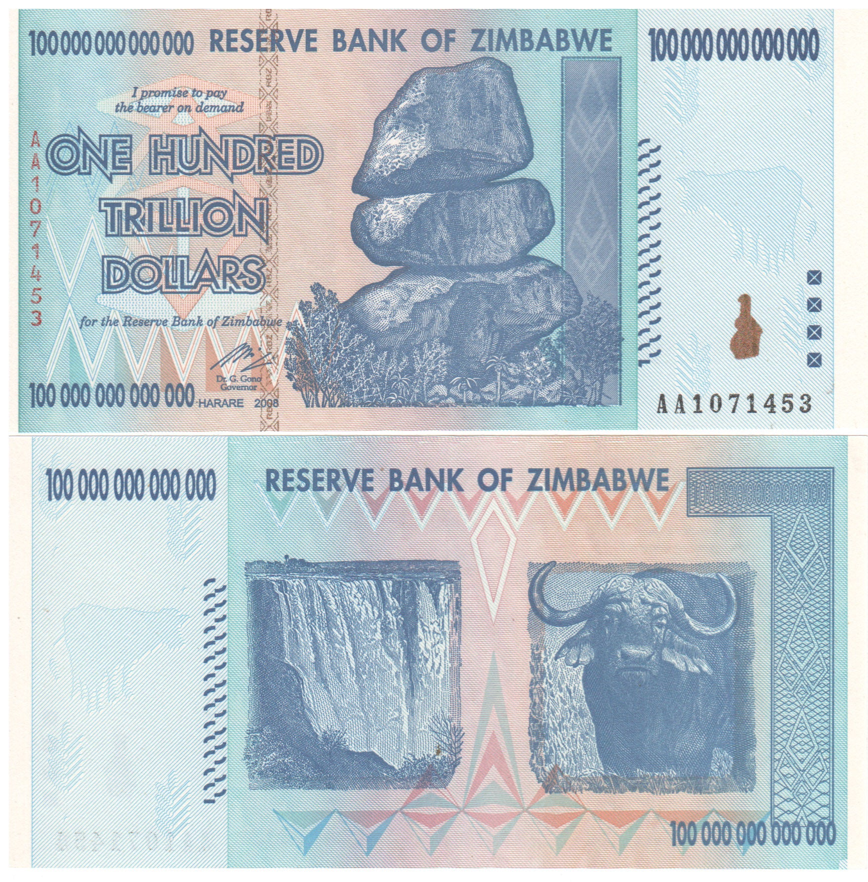100 Trillion Zimbabwe Dollars Banknote AA 2008 - Zimbabwe World Notes
