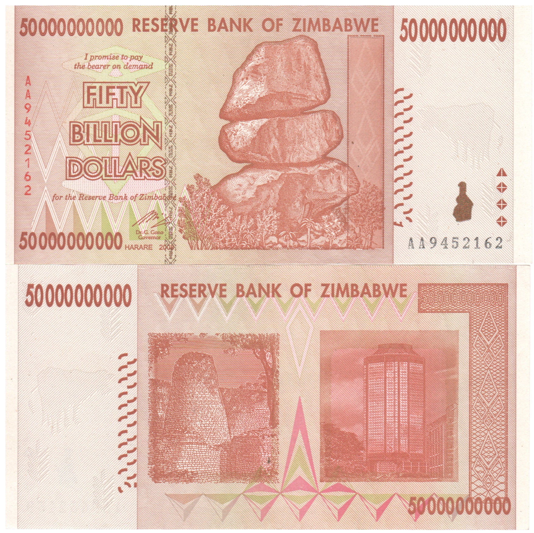 50 Billion Zimbabwe Dollars Banknote AA 2008 - Zimbabwe World Notes